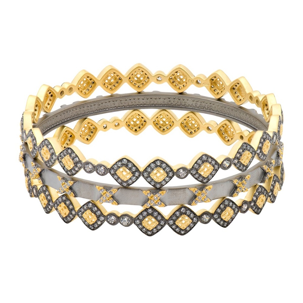 Freida Rothman Lattice Motif 14K gold Bangle NEW